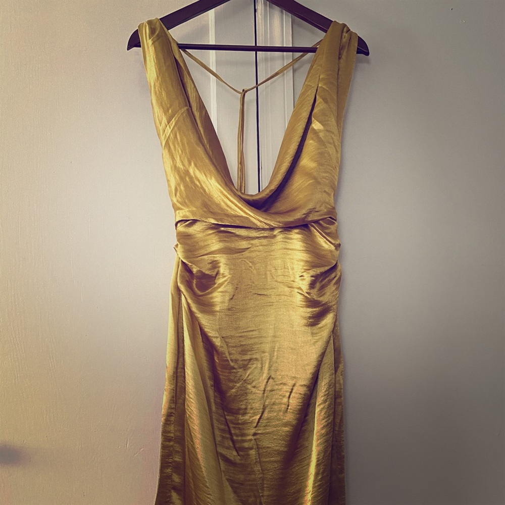 ASOS Gold scoop neck Satin Midi Dress